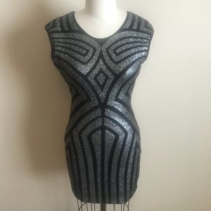 Black mini dress with a silver sequins pattern